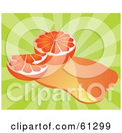 Royalty Free RF Clipart Illustration Of Sliced Oranges And Juice On A Bursting Green Background