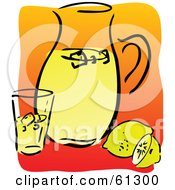 Poster, Art Print Of Glass By A Pitcher Of Lemonade With Fruits