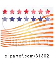 Royalty Free RF Clipart Illustration Of Rows Of Red And Blue Stars Over Wavy Orange Stripes