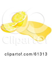 Royalty Free RF Clipart Illustration Of A Sliced Lemon In Spilled Lemon Juice by Kheng Guan Toh