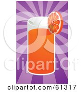 Poster, Art Print Of Tall Glass Of Orange Juice Garnished With A Slice On A Purple Bursting Background