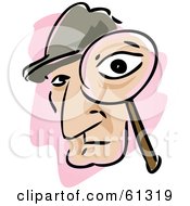 Royalty Free RF Clipart Illustration Of A Private Investigator Man Holding Up A Magnifying Glass