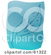 Poster, Art Print Of Curving Blue Leaf On A Blue And White Background