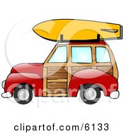 Woody Car With A Surfboard On The Roof Rack Clipart Illustration by djart #COLLC6133-0006