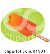 Royalty Free RF Clipart Illustration Of A Bite Missing From An Orange Pop On A Green And White Background by Kheng Guan Toh