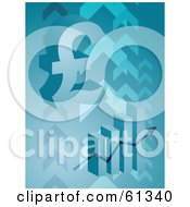 Royalty Free RF Clipart Illustration Of A 3d Pound Symbol Over A Bar Graph On A Blue Arrow Background
