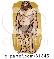 Poster, Art Print Of Strong Caveman Standing And Wearing A Brown Cloth