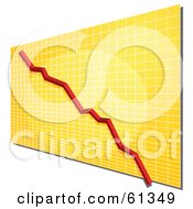 Poster, Art Print Of Declining Red Line On A Yellow Grid Graph