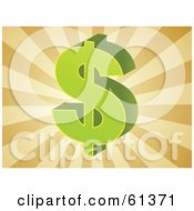 Royalty Free RF Clipart Illustration Of A Green 3d Dollar Symbol On A Bursting Brown Background