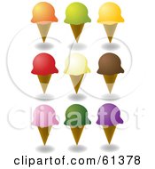 Poster, Art Print Of Digital Collage Of Waffle Ice Cream Cones With Colorful Scoops Of Ice Cream