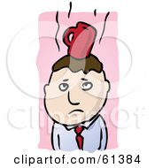 Poster, Art Print Of Grumpy Businessman Balancing A Red Coffee Cup On His Head