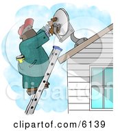African American Man Installing A Household Satellite Dish Clipart Picture