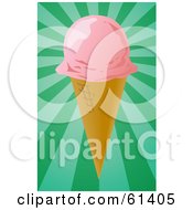 Royalty Free RF Clipart Illustration Of A Waffle Ice Cream Cone With A Scoop Of Strawberry