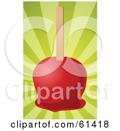 Red Candy Apple On A Stick And A Bursting Green Background