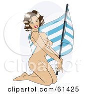 Nude Pinup Woman Kneeling And Posing With A Greece Flag