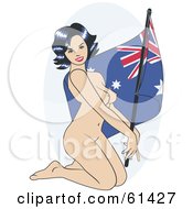Nude Pinup Woman Kneeling And Posing With An Australian Flag