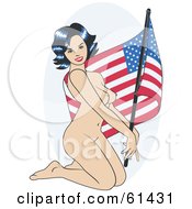 Nude Pinup Woman Kneeling And Posing With An American Flag