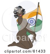 Nude Pinup Woman Kneeling And Posing With An India Flag
