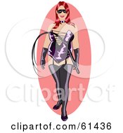 Royalty Free RF Clipart Illustration Of A Big Red Haired Dominatrix In Purple Lingerie Holding A Whip