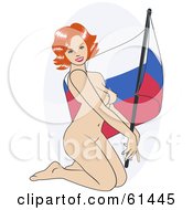 Nude Pinup Woman Kneeling And Posing With A Russia Flag