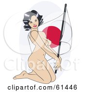 Nude Pinup Woman Kneeling And Posing With A Japan Flag
