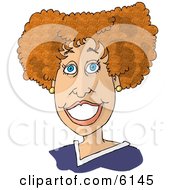 Beautiful Woman With Blue Eyes And Red Curly Hair Smiling Clipart Picture