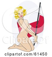 Nude Pinup Woman Kneeling And Posing With A Poland Flag