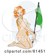 Nude Pinup Woman Kneeling And Posing With An Ireland Flag