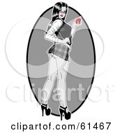 Poster, Art Print Of Sexy College Pinup Student In A Mini Skirt Holding An Apple