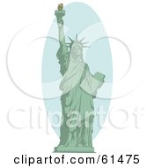 Green Statue Of Liberty Proudly Holding Up The Torch