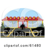 Poster, Art Print Of Silhouetted People In A Parking Lot Outside Of A Super Market