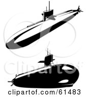 Royalty Free RF Clipart Illustration Of A Digital Collage Of Two Black And White Submarines
