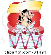 Sexy Nude Woman Popping Out Of A Rose Cake Under A Blank Gold Banner