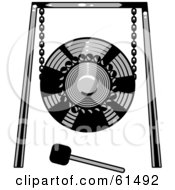 Royalty Free RF Clipart Illustration Of A Black And White Hanging Gong