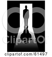 Royalty Free RF Clipart Illustration Of A Silhouetted Mystery Man Standing In A Doorway