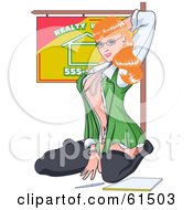 Royalty Free RF Clipart Illustration Of A Sexy Red Haired Realtor Woman Kneeling In Stockings