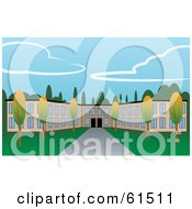 Royalty Free RF Clipart Illustration Of An Apartment Complex With Trees And Green Lawns