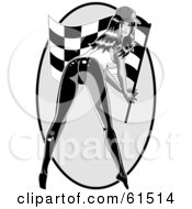 Royalty Free RF Clipart Illustration Of A Sexy Woman Bending Over And Waving A Racing Flag