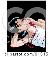 Royalty Free RF Clipart Illustration Of A Black Haired Woman Resting Her Head On Her Hand And Talking On A Phone