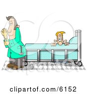 Male Prostate Exam Patient In An Exam Room Hiding From A Prostate Doctor Clipart Picture