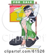 Poster, Art Print Of Sexy Black Haired Realtor Woman Kneeling In Stockings