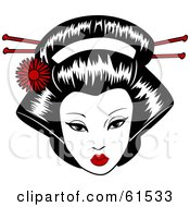 Poster, Art Print Of Pretty Geisha Face With Pins In Her Hair