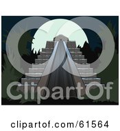 Royalty Free RF Clipart Illustration Of A Full Moon Behind A Mesoamerican Step Pyramid