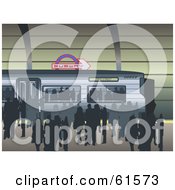 Royalty Free RF Clipart Illustration Of A Busy Subway Station With Silhouetted People