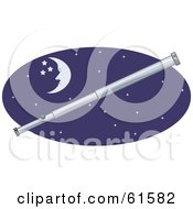 Royalty Free RF Clipart Illustration Of A Long Telescope Over The Moon And Stars
