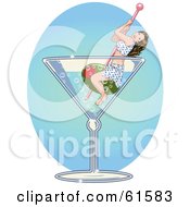 Royalty Free RF Clipart Illustration Of A Sexy Brunette Floating On An Olive In A Giant Martini Glass