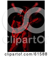 Poster, Art Print Of Rocker Chick Playing A Guitar Under Red Stage Lights