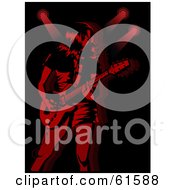 Royalty Free RF Clipart Illustration Of A Rocker Chick Playing A Guitar Under Red Stage Lights