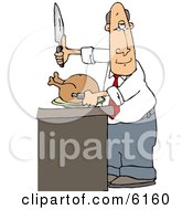 Man Standing At A Counter Preparing To Carve A Thanksgiving Turkey Clipart Picture