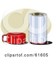 Poster, Art Print Of Red Cup Resting By A Metal Thermos